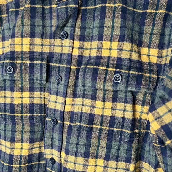 L.L Bean Men’s Plaid Flannel Button Down Shirt Yellow Green Gorpcore Medium Reg - Picture 5 of 8